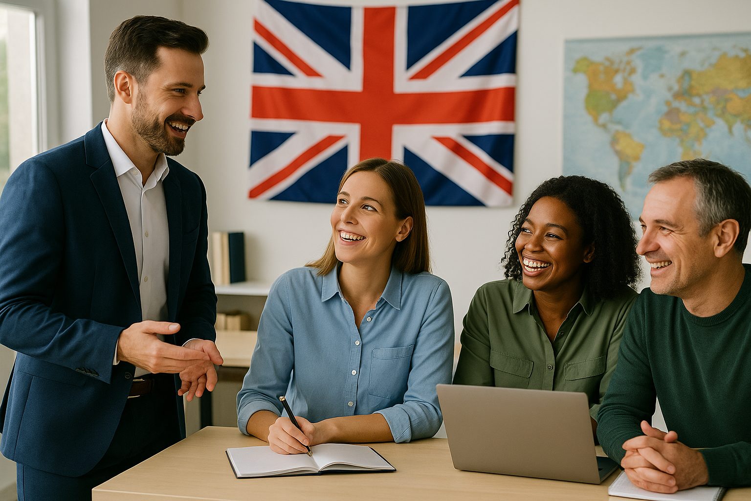 Des adultes discutent en anglais